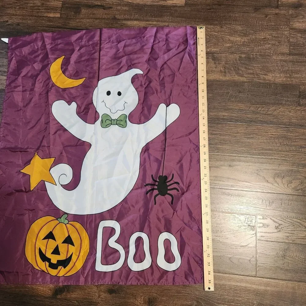 Vtg Halloween Ghost Boo Jack o Lantern Porch Banner Seasonal Flag 35